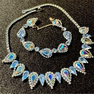 Stunning Vintage Signed Weiss Demi-Parure with Blue Aurora Borealis Crystals